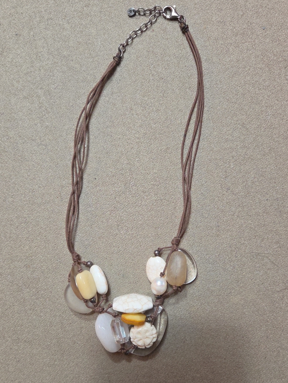 RETIRED Silpada "Mixed Stone & Carved Flower Cord Necklace" (Item #N2201)
